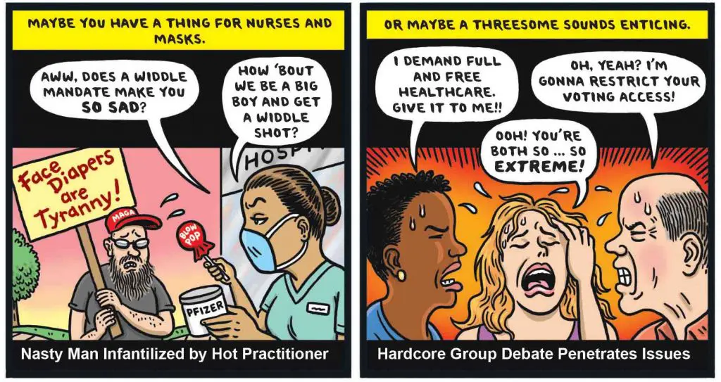 Ward Sutton SCORNHUB satire cartoon for the Village Voice