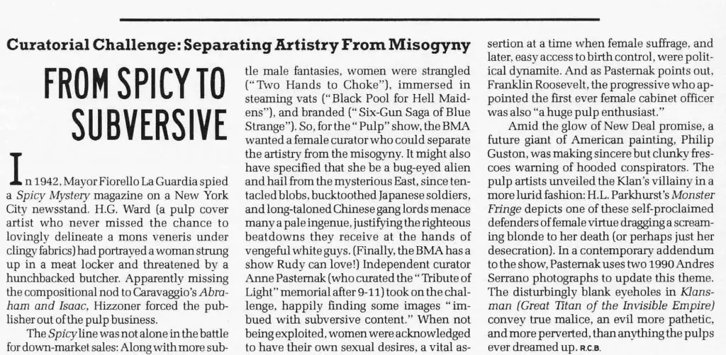 Village Voice article on the Pulp art show at the Brooklyn Museum in 2003