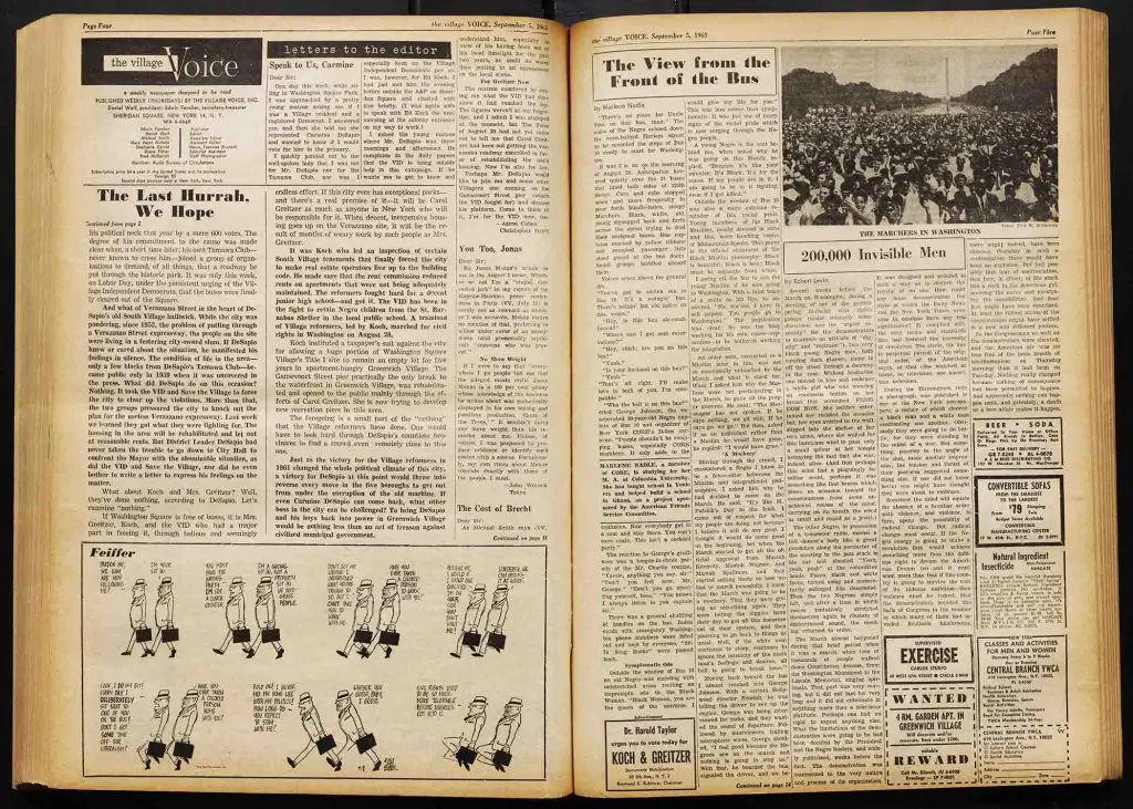 Article from the Village Voice Archive about the 1963 March on Washington, which includes a reference to Martin Luther King's "I have a dream" speech.