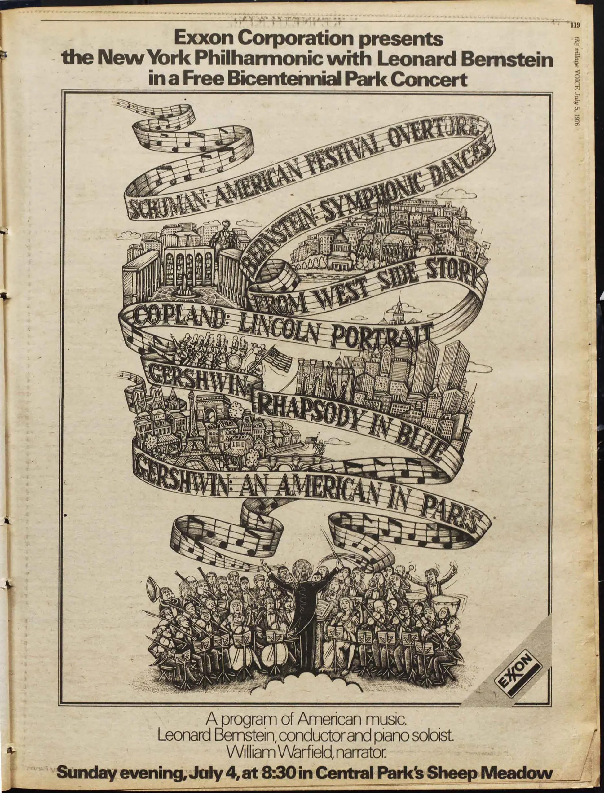 Article from the Village Voice Archive featuring the ads that appeared in the two issues that were on the streets during America's Bicentennial celebration.