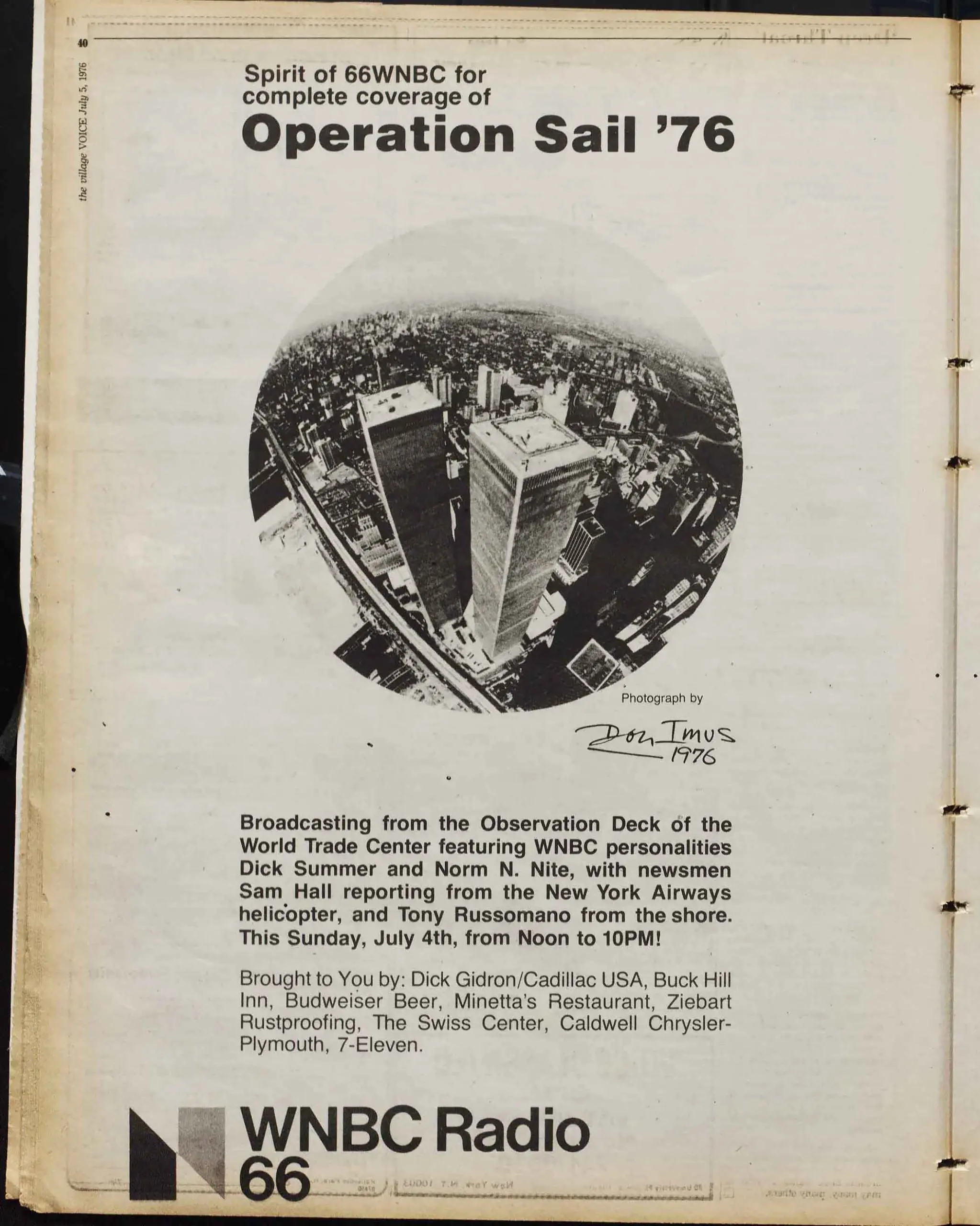 Article from the Village Voice Archive featuring the ads that appeared in the two issues that were on the streets during America's Bicentennial celebration.
