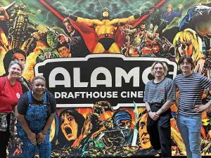 Image of Alamo Drafthouse workers at the Brooklyn cinema that recently authorized union representation.