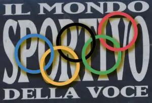 Olympic rings featured in an article about Alberto Tomba at the 1992 Winter Olympics.