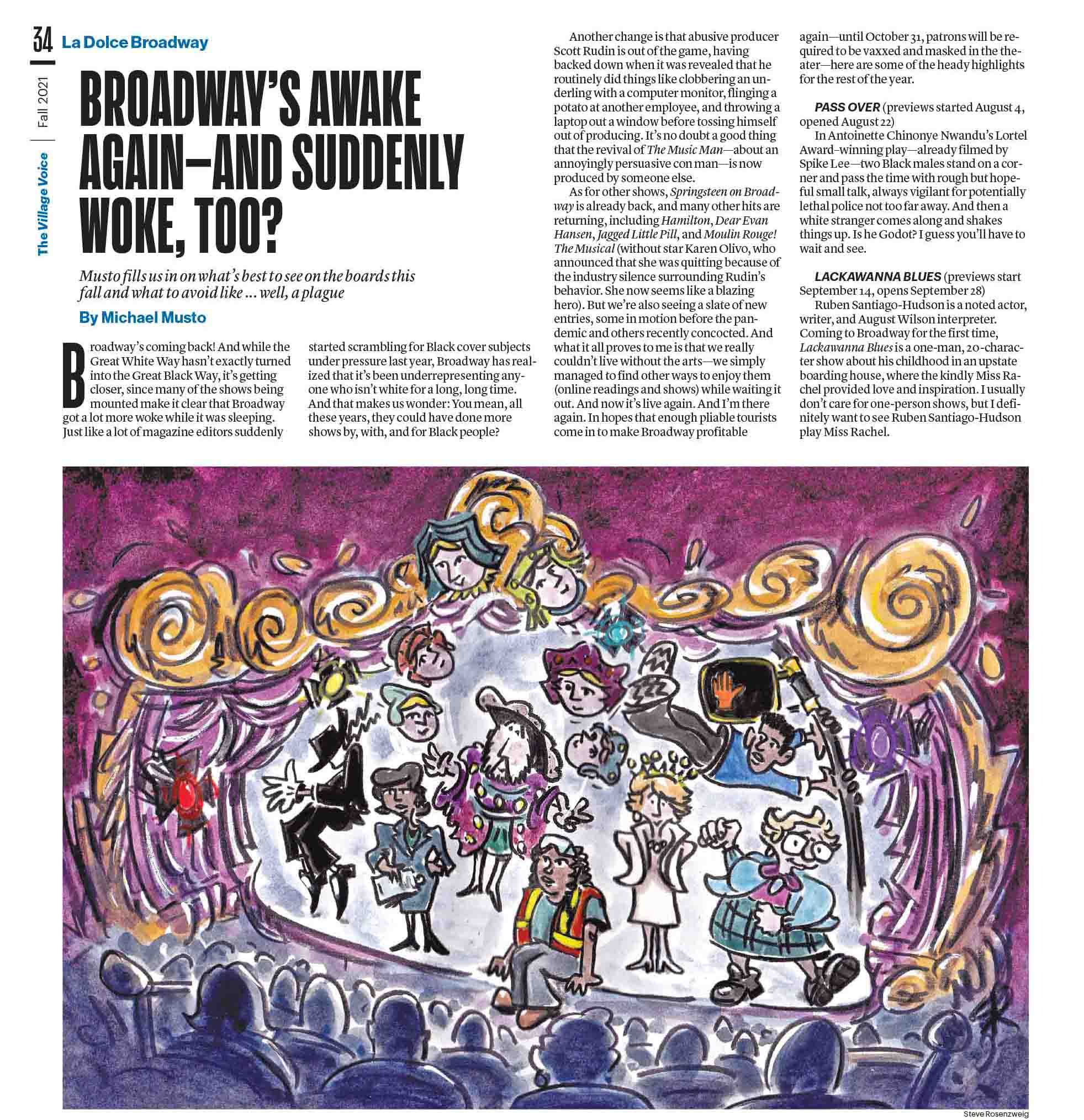 Village Voice article by Michael Musto on Broadway reopening 2021
