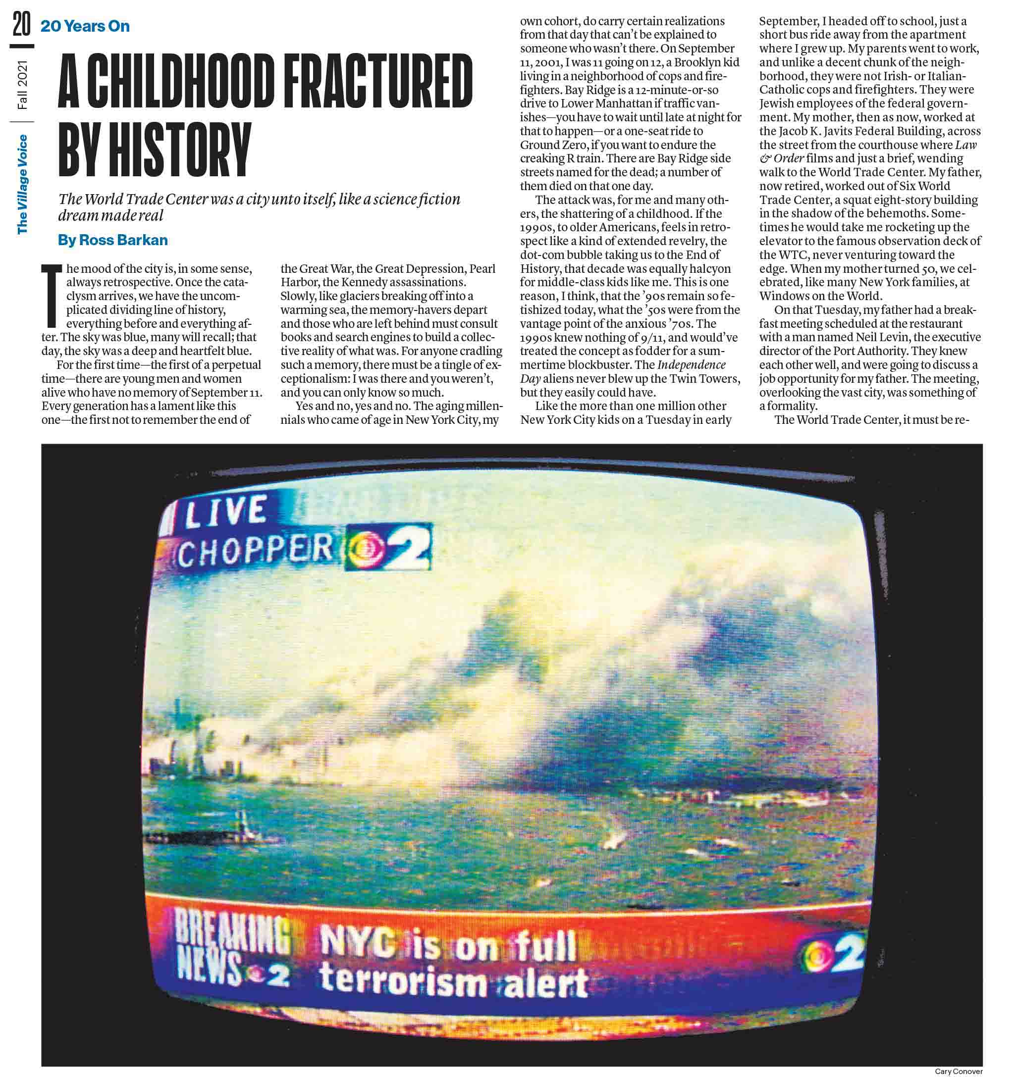 Article for the Village Voice by Ross Barkan about being a kid when the 9/11 attacks occured
