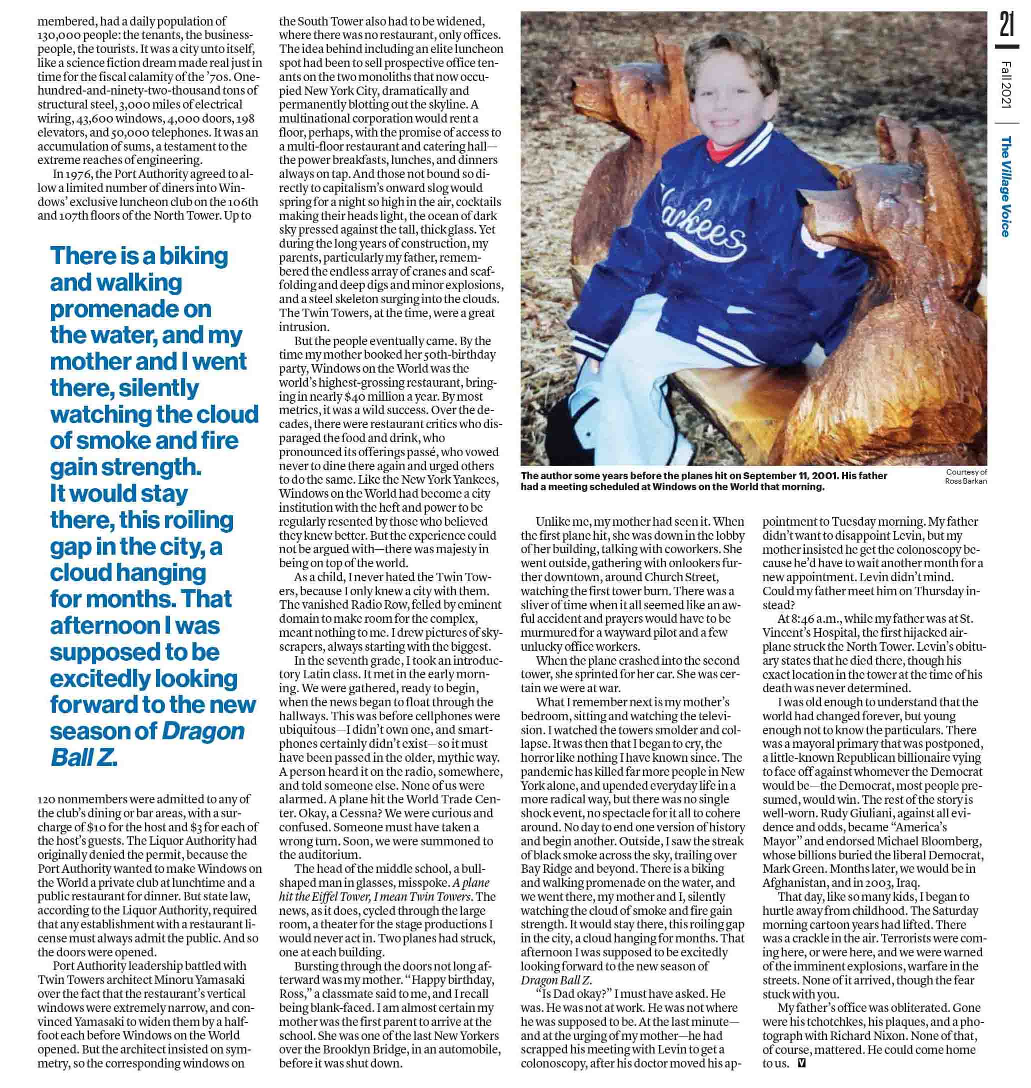 Article for the Village Voice by Ross Barkan about being a kid when the 9/11 attacks occured
