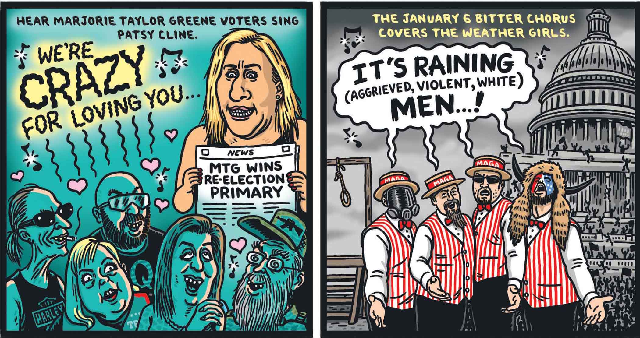 Ward Sutton K-tel records parody comic MAGA SING PRIDE ANTHEMS in the Village Voice