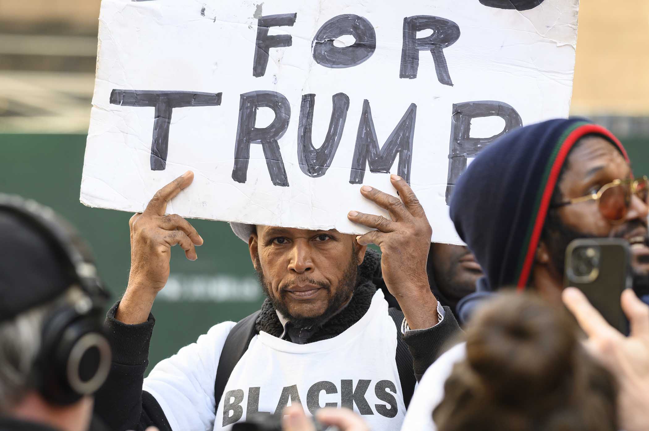 Photograph taken for the Village Voice by C.S. Muncy of the scene at the lower Manhattan court house where Donald Trump was indicted.