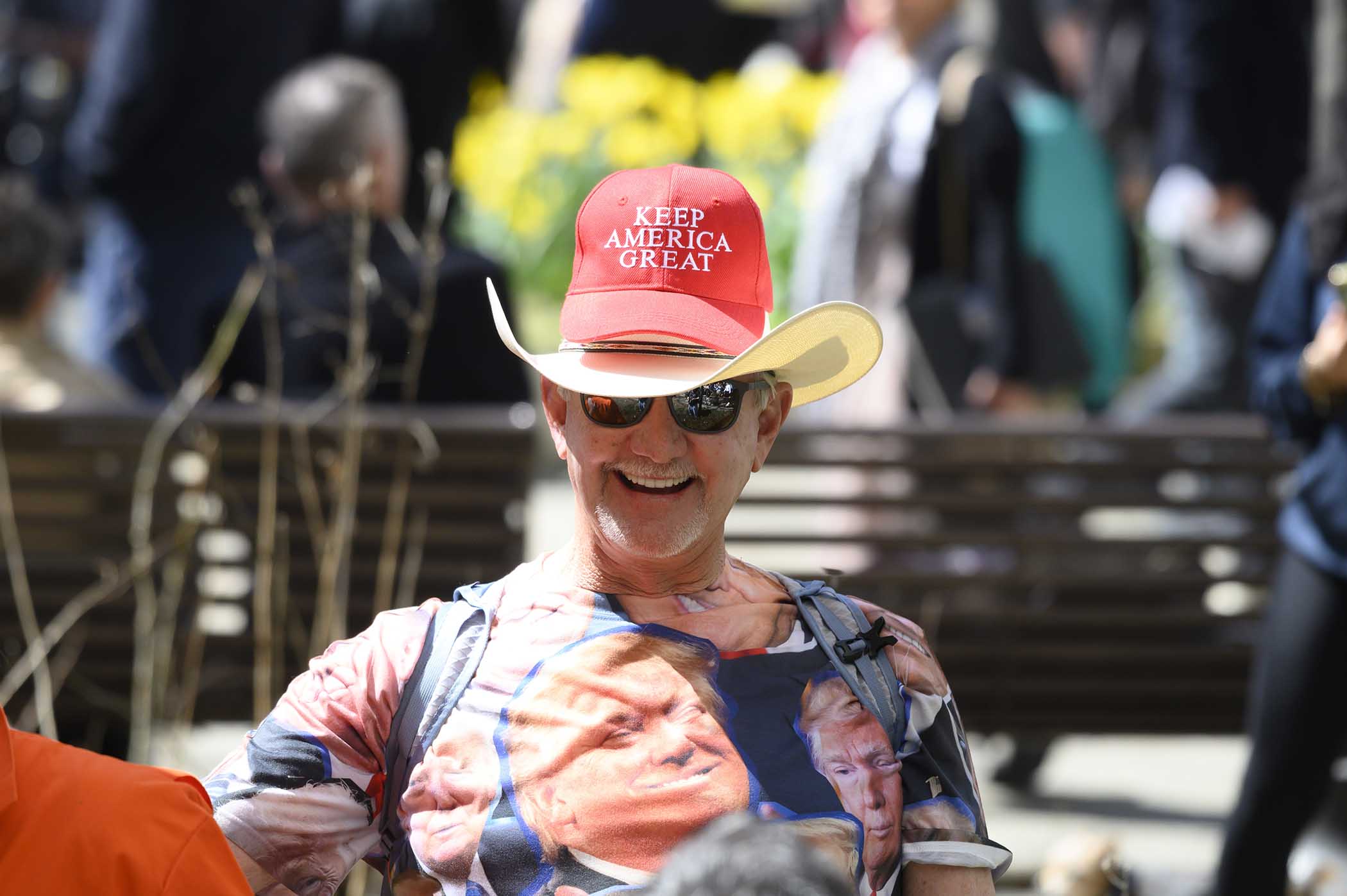 Photograph taken for the Village Voice by C.S. Muncy of the scene at the lower Manhattan court house where Donald Trump was indicted.