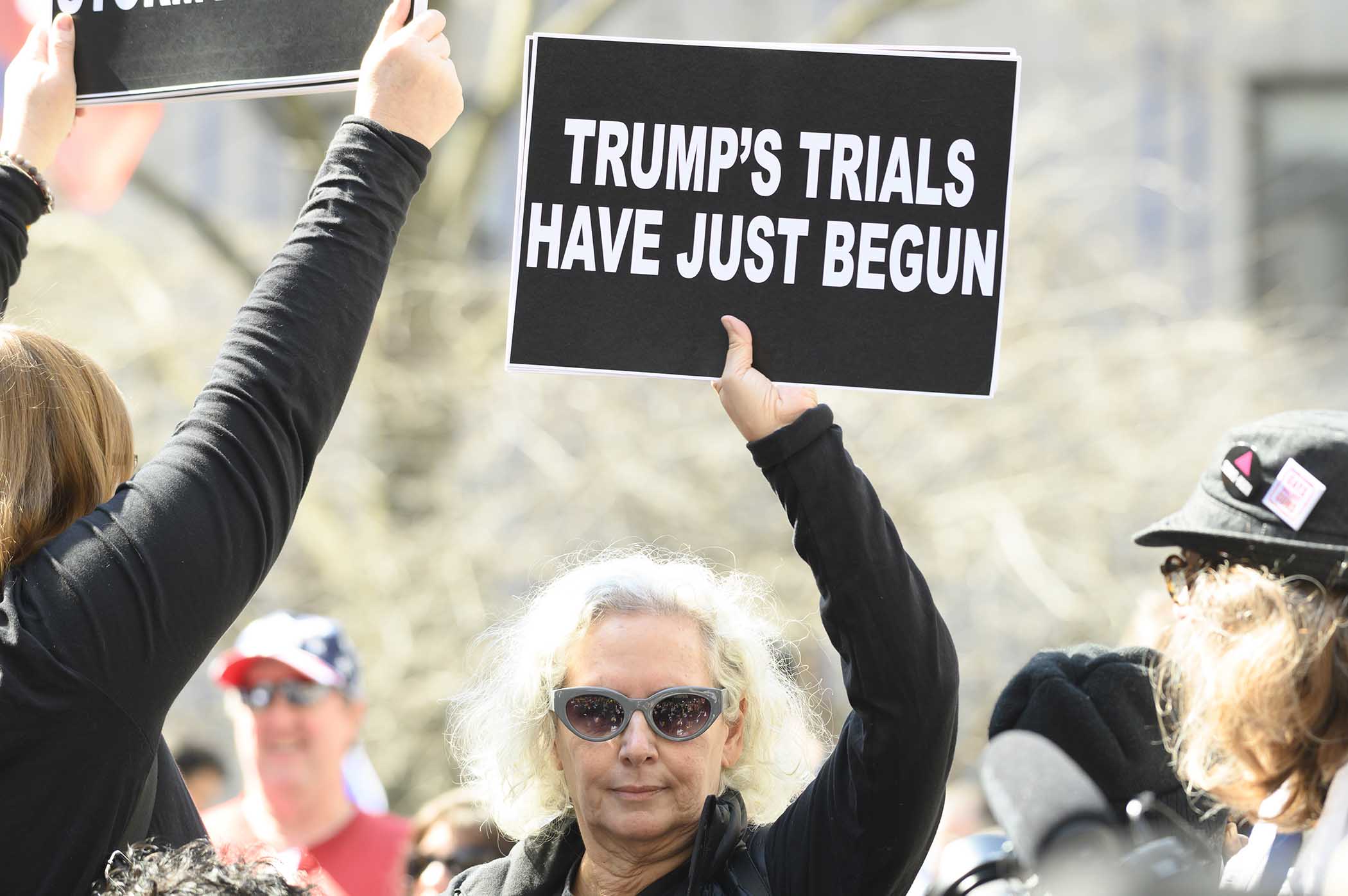 Photograph taken for the Village Voice by C.S. Muncy of the scene at the lower Manhattan court house where Donald Trump was indicted.