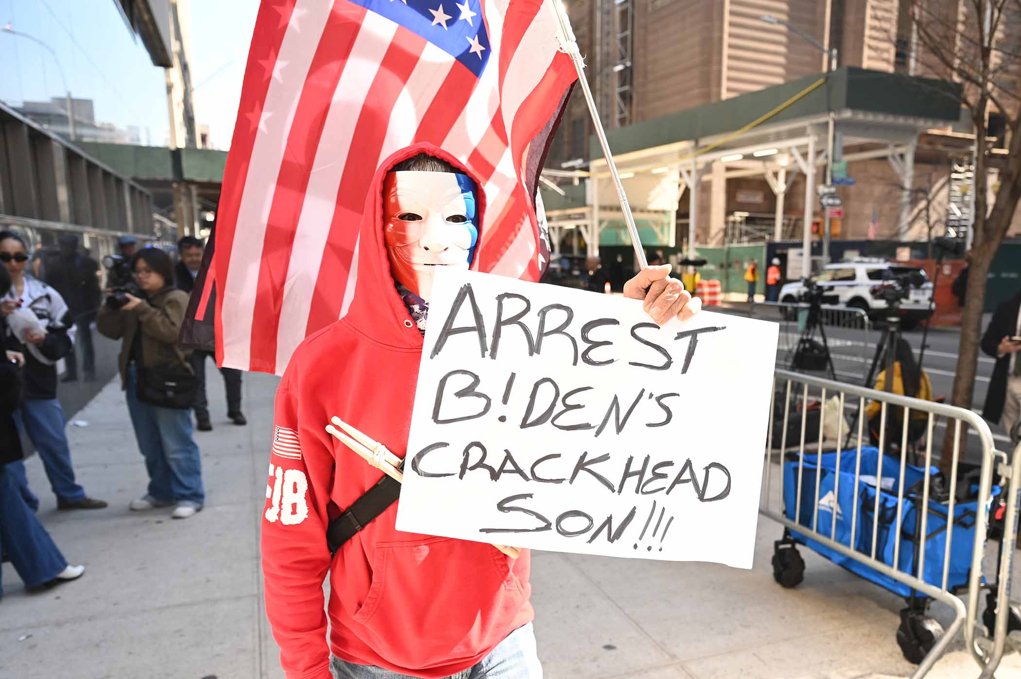 Photograph taken for the Village Voice by C.S. Muncy of the scene at the lower Manhattan court house where Donald Trump was indicted.