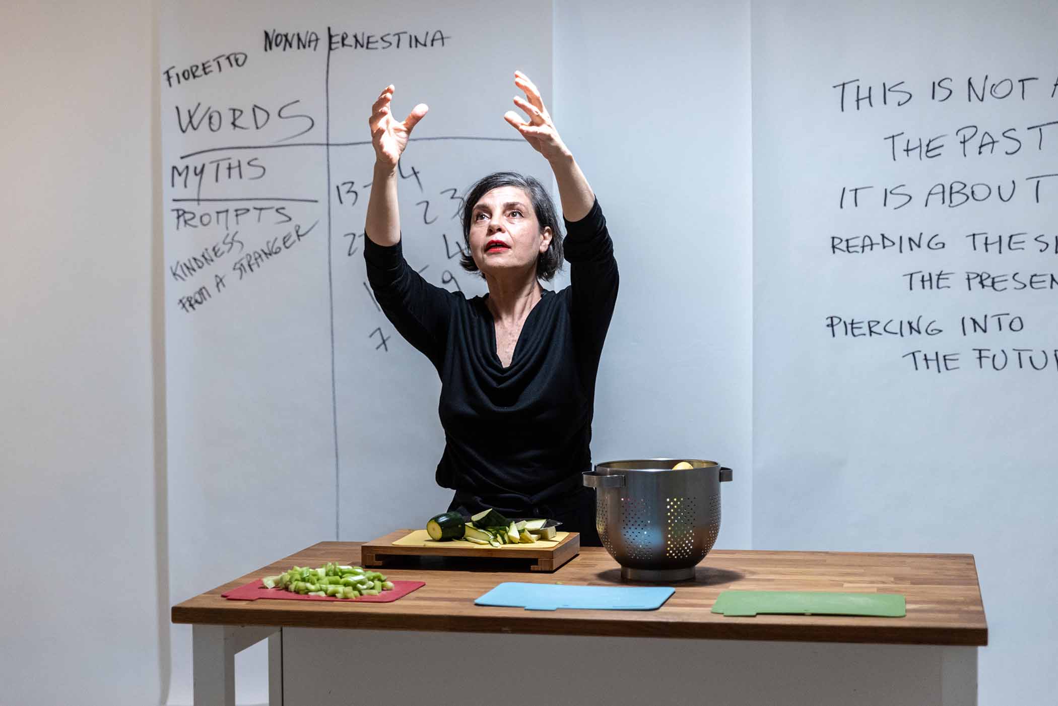 Village Voice article by Elizabeth Zimmer about the performance, "Let Me Cook For You," in which Orietta Crispino describes her Italian youth while cooking for the small audience.