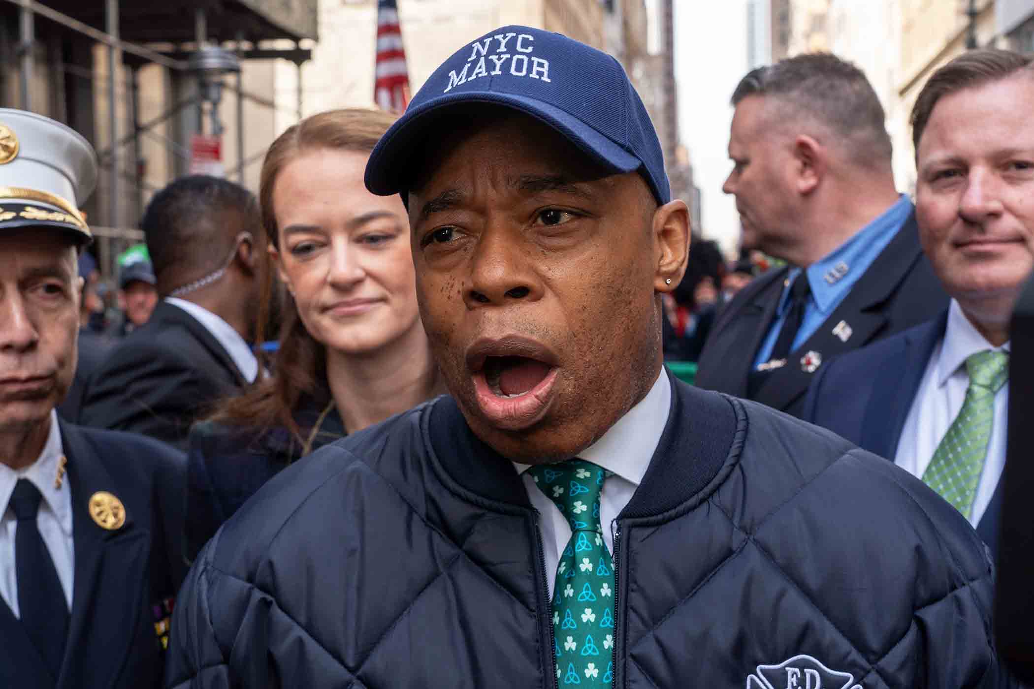 Picture of Mayor Eric Adams in a Village Voice article about primary challengers in New York City.