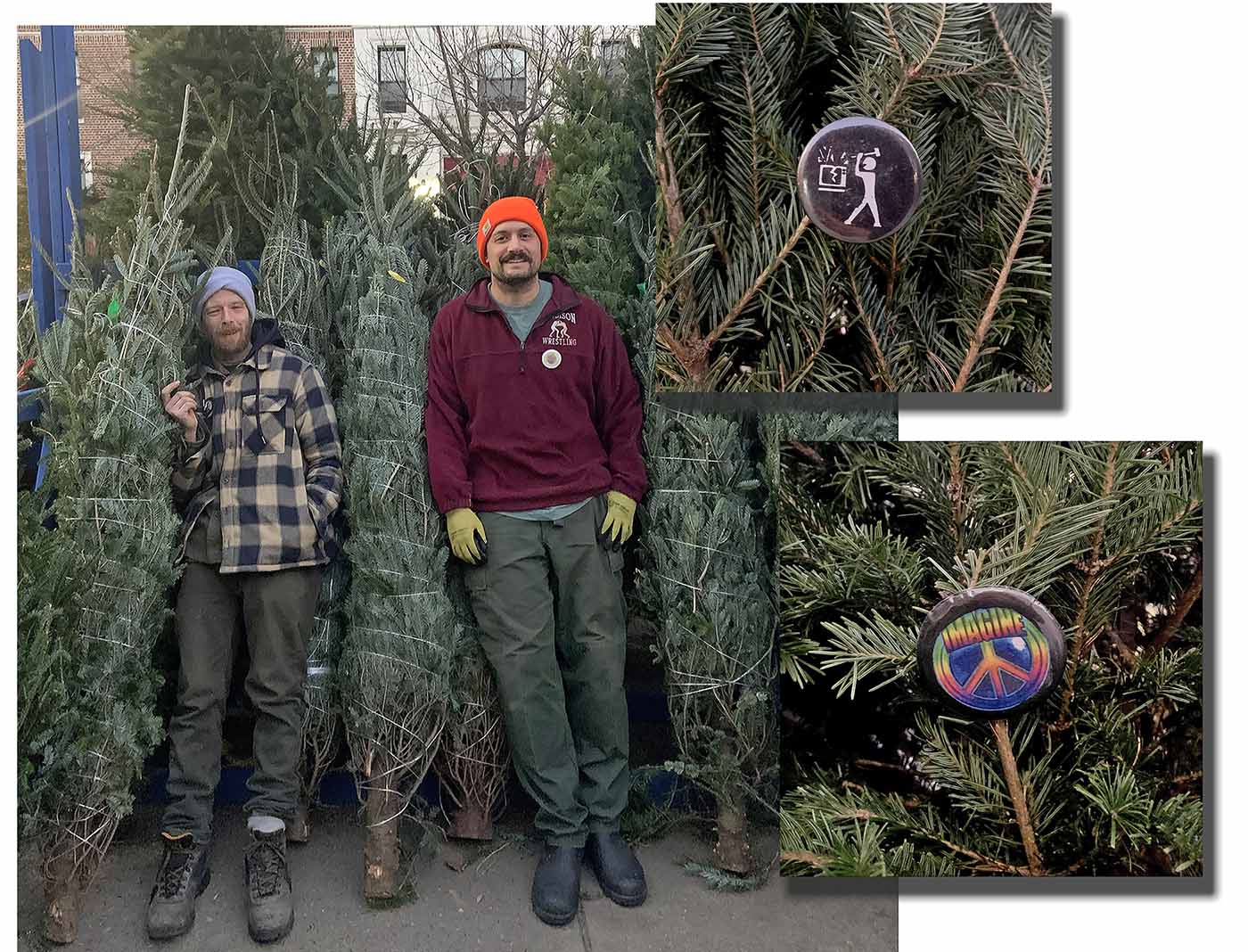 Christmas trees and ornaments in article from the Village Voice.