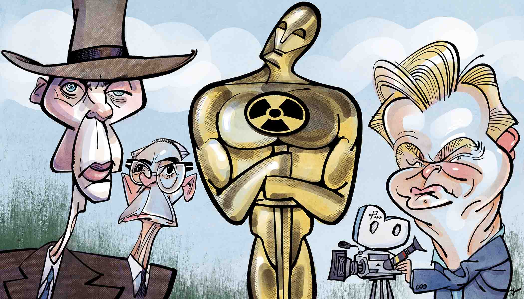 Oppenheimer's Robert Downey Jr, Christopher Nolan, and Cillian Murphy at the 2024 Oscars.