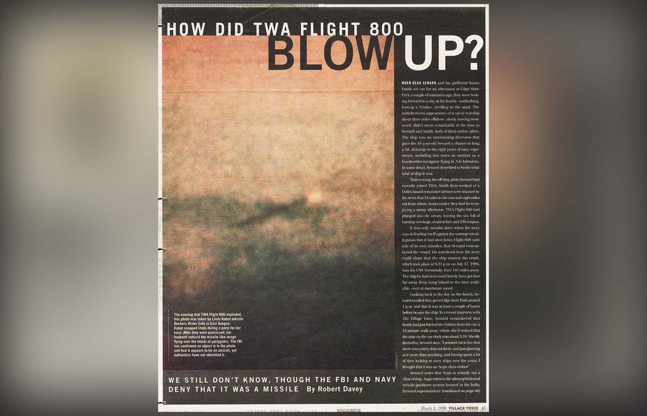 Thirty years ago this week, the Village Voice archive looked at eyewitness testimony of the 1996 TWA Flight 800 disaster.