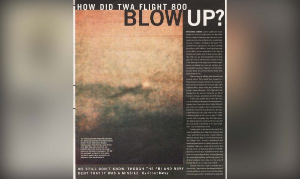 The evening that TWA Flight 800 exploded, this photo was taken by Linda Kabot outside Dockers Water Cafe in East Quogue. Kabot snapped shots during a party for her boss. After they were processed, her husband noticed the missile-like image flying over the heads of partygoers. The FBI has confirmed an object is in the photo and that it appears to be an aircraft, yet authorities have not identified it.